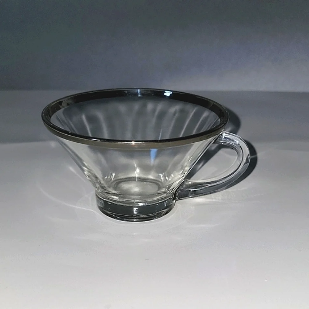 Vintage thin silver rim punch bowl glasses cups with handles